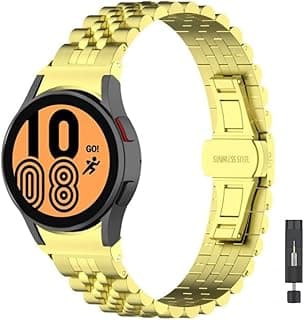Metal Band for Samsung Galaxy Watch 7/6/5/4 40mm 44mm/Galaxy Watch 4/6 Classic 42mm 46mm 43mm 47mm, No Gap Stainless Steel Straps for Galaxy Watch 5 Pro (Gold)