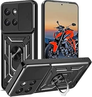 جراب موتورولا Moto G56 موديل CamShield مقاوم للصدمات والخدش، حماية كاملة مع غطاء كاميرا وحلقة معدنية متعددة الوظائف (أسود)