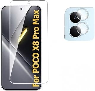 Full coverage ultra clear tempered glass screen protector with oleophobic coating, front camera cutout and fingerprint support + back camera soft protector for Xiaomi Poco X8 Pro Max
