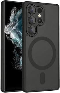 جراب مغناطيسي شفاف غير لامع من البولي كربونات متوافق لموبايل لهاتف Samsung Galaxy S22 Ultra 5G جراب من بولي يوريثين مقاوم للحرارة مضاد للخدش ومضاد للانزلاق ، أسود