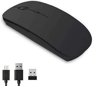 ماوس لاسلكي قابل للشحن بواسطة USB مع أزرار هادئة للاب توب والكمبيوتر المكتبي من كاررونج، أسود