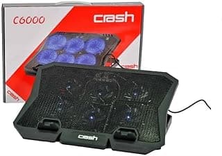 حامل تبريد للاب توب بـ 6 مراوح بإضاءة ليد بلون أزرق وشبكة حديدية بمنفذي USB يدعم أجهزة من 12 حتى 17 بوصة، حامل تبريد لاب توب بتبريد فائق التوهج بـ 6 مراوح وإضاءة، موديل C6000