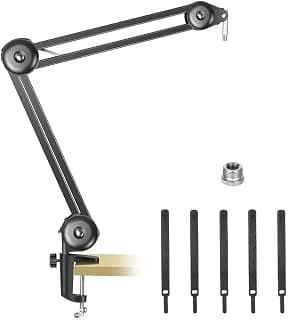 Imaginea® Blue Yeti Microphone Stand heavy Duty Mic Stand Suspension with Mic Holder Stand, 4 Ties Adjustable Scissor Boom Arm Stand for Snowball & Blue yeti Dynamic & Condenser Mic Stand Broadcasting