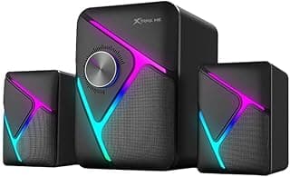مكبر صوت للألعاب SK-610 مع مضخم صوت من اكسترايك مي- 2.1 قناة صوت ستيريو 11 وات - تأثيرات إضاءة ديناميكية بألوان رينبو- سلك يعمل بمنفذ USB + مدخل 3.5 مل، زر تحكم في مستوى الصوت لأجهزة الكمبيوتر