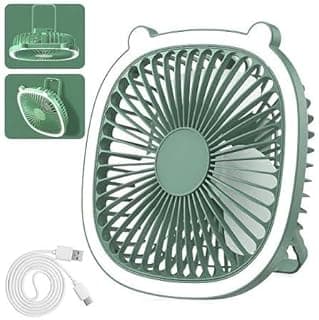 Mini USB Desk Fan Wall Hanging Fan Green LED Light for Home Office (Multicolor)