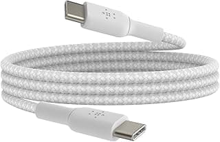 كابل USB-C إلى USB-C مجدول (كابل شحن سريع تايب سي لهواتف سامسونج، بيكسل، ايباد برو والمزيد) - 1 متر، أبيض
