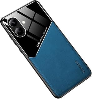 جراب فاخر متوافق مع Oppo Realme Note 60، إطار رفيع من السيليكون المرن TPU، غطاء خلفي جلد مزدوج مع زجاج مقوى وحامل مغناطيسي مدمج للسيارة (أزرق)