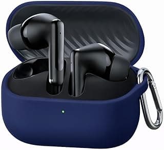 جراب حماية متوافق مع سماعات Oraimo SpaceBuds Neo OTW‑323، سيليكون ناعم مقاوم للصدمات مع ميدالية، إضاءة LED أمامية ظاهرة (أزرق)