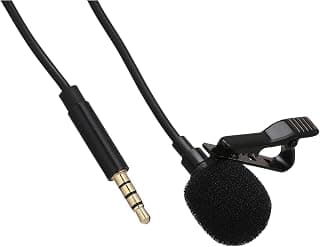 ميكروفون بمشبك، 3.5mm AUX ميني، متوافق مع الهواتف والكاميرات، ميكروفون مكثف متعدد الاتجاهات، أسود