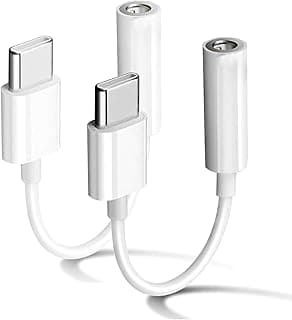 محول مقبس سماعة راس USB C الى 3.5 ملم معتمد من ابل قطعتين لايفون 15/15 برو/برو ماكس/بلس كيبل دونجل نوع Aux لاجهزة ايباد وجالكسي S23/S23/S22/S21Ultra ماك بوك نوت أبيض