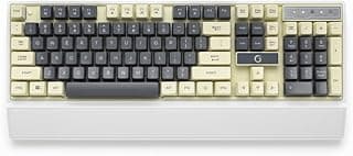 كيبورد جيمنج فاخر (K6) مع أغطية مفاتيح PBT، تصميم كامل الحجم، USB، مفاتيح ميكانيكية، مسند معصم مريح، لون رمادي وكريمي