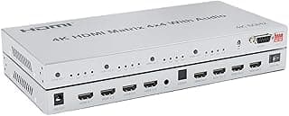 موزع HDMI Matrix 4X4 مع صوت، 4K @ 60Hz، يدعم استخراج الصوت، 4 مداخل و 4 مخارج، HDMI 2.0، يدعم HDR و HDCP2.2 و EDID