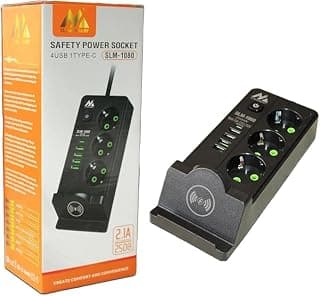 مشترك كهرباء حائط متعدد الوظائف بـ 3 مخارج AC، منفذين USB ومنفذ Type-C للشحن السريع - 2500 وات، تصميم عالمي - أبيض