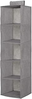 5-shelf hanging closet organizer for clothes and shoes. Foldable space-saving cupboard storage rack. 30x30x100 cm Grey.