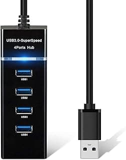محول وموزع USB 3.0 بـ4 منافذ بتصميم رفيع للغاية لنقل البيانات مع كابل تمديد 24.8 سم ومؤشر ليد متوافق مع ماك بوك/ماك ميتي/ اي باد/ الكمبيوتر/ بلاي ستيشن 4/ بلاي ستيشن 5، ذاكرة فلاش وهارد HDD متنقل