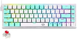 كيبورد ريدراجون سلكي موديل K631 كاستور مع إضاءة RGB و مفاتيح قابلة للبرمجة، لون مينت أبيض متوافق مع أجهزة ويندوز باللغة الإنجليزية