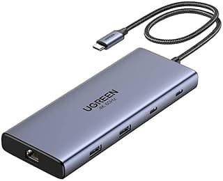 يوجرين قاعدة شحن 45380 USB-C 10 في 1 مع منفذ HDMI مزدوج 4K@60Hz وجلان و2X USB-C 3.2 و1X USB-A 3.2 + USB-A 3.0 وفتحة SD/TF ومنفذ USB-C 100 واط كحد اقصى