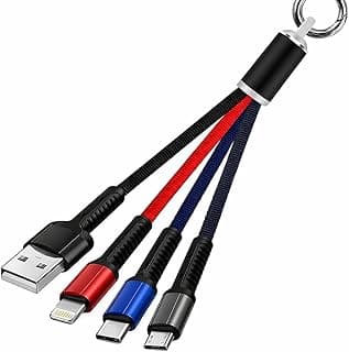 3 in 1 Multi Charging Cable, USB to Lightning, Type-C, Micro USB, Nylon Braided, 3.1A Fast Charging, with Key Ring