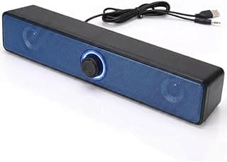 مكبر صوت للكمبيوتر بقوة 3 وات وقناتين صوتيتين بمنفذ 3.5 ملم وتشغيل عبر منفذ USB مخصص للاب توب والكمبيوتر المكتبي، أزرق