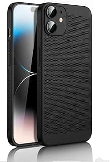 جراب لـ ابل iPhone 12 مقاس 6.1 بوصة بتصميم تبديد الحرارة مع حماية مدمجة لعدسة الكاميرا رفيع ومسامي للتبريد ومضاد للبصمات بظهر صلب PC مقاوم للصدمات - أسود