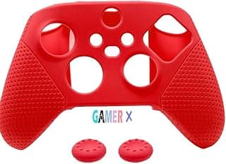 Gamer X Silicone Controller Grip Cover with Thumb Grip Caps, Anti-Slip Protective Case Compatible with Xbox Series X/S Controllers (Red)