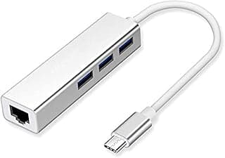 موزع بـ 3 منافذ USB 3.0 نوع سي، محول إيثرنت لنقل البيانات بسرعة 100ميجابايت في الثانية