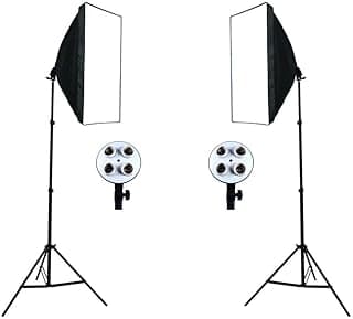 Rness Photography Rectangle Continuous Softbox Lighting Kit 2Pcs 4 Socket 50X70Cm Softbox 2Pcs Light Holder Stand Photo Studio Equipment Set