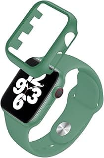 Next Store Silicone Sport Watch Band with Built-in Hard Case with Glass Screen Protector Compatible with Apple Watch Series 7 8 9 45mm, 360° Full Cover Shockproof.