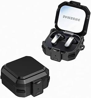 for Samsung Galaxy Buds 4/4 Pro (2026) Case Cover with Lock Phone Stand, Full Body Shockproof Protective Cases Men Women with Keychain for Galaxy Buds 4/4 Pro Case (Black)