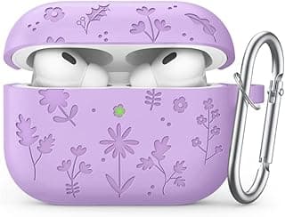 Fekra for AirPods Pro 3 2025 Case Cover, Cute Flower Engraved Case for Apple AirPods Pro 3rd Gen 2025, Silicone Protective Shockproof Cover with Keychain (Purple, AirPods Pro 3 (2025))