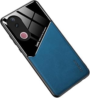Luxury Case For Vivo V50 5G / Vivo V50e 5G, Ultra-Thin Soft TPU Frame, Back Leather Mixed Double+Plexiglass Protective Cover With Built-in Car Magnetic (Blue)