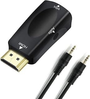 محول DTech من HDMI إلى VGA مع منفذ صوت 3.5mm لشاشة الكمبيوتر والتلفزيون بدقة 1080P HD (مدخل HDMI ذكر، مخرج VGA أنثى)