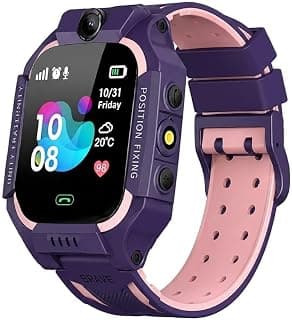 Kids Smart Watch with Video and Voice Calls, Baby Location Tracking via App, Built-in Camera, Calculation Learning, LED Flashlight, Save Contacts, Touch Screen (Purple)