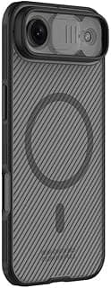 جراب Nillkin CamShield Pro لهاتف iPhone 17 Air - غطاء هجين PC+TPU مع غطاء منزلق لحماية الكاميرا، لمسة نهائية أنيقة مضادة للبصمات - أسود شفاف (متوافق مع Magsafe)