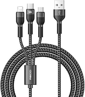 كابل شحن سريع 3 في 1 من V Volt RTC-T12 بقدرة 66 وات (1.2 متر) – كابل مجدول متعدد المنافذ Lightning وType C وMicro USB