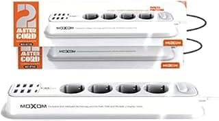 مشترك كهرباء موكسوم MX-ST05 12 في 1 بتقنية PD مع 4 مقابس، 6 USB، 2 Type-C PD ومفتاح تحكم رئيسي للأجهزة المتعددة 2500 وات - أبيض