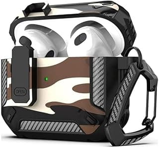 Compatible With AirPods 4 Case, Secure Lock Case Cover for Apple Airpods 4 with Active Noise Cancellation 2024, Airpods 4 with Keychain, Strong Drop Protection (Camo Brown)