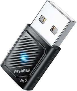 محول بلوتوث 5.3 لاسلكي USB من ESSAGER للكمبيوتر واللابتوب، مستقبل طويل المدى 20 متر، يدعم توصيل 5 أجهزة في وقت واحد
