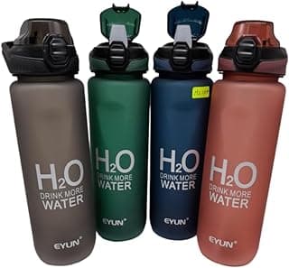 زجاجة مياه 1000 مل - خالية من BPA، غطاء قلاب، مثالية للجيم والمدرسة، خامة قوية جداً (أسود)