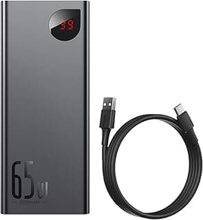 باور بانك Baseus سعة 20000 مللي أمبير، شحن سريع PD 65W QC 4.0، منفذ USB-C مع 4 مخارج لهواتف ابل ايفون، ايباد، سامسونج جالاكسي، تابلت، اوبو، هواوي، شاومي، اسوس ROG - أسود