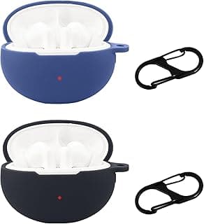 [2Pcs] Lukione Protective Case Compatible with Huawei FreeBuds 6i Cover,Silicone Shockproof Earphone Case,Soft Thin Anti Slip Earbud 360 Degree Protective Cover with Portable Hook Keychain(Black+Blue)