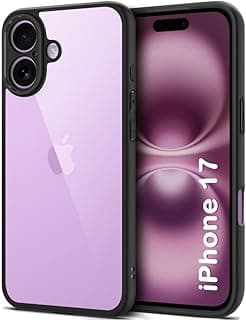 جراب لهاتف ابل iPhone 17 مقاس 6.3 بوصة، جراب موبايل مقاوم للصدمات، إطار TPU مطفي بلون سادة، ظهر شفاف مقاوم للخدش (أسود)