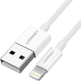 كابل شحن ونقل بيانات من مادة ايه بي اس مطلي بالنيكل (2.4 أمبير - 1 م)، مقبس USB-A إلى لايتنينج متوافق مع آبل آيفون واي باد وايربودز من يوجرين - أبيض