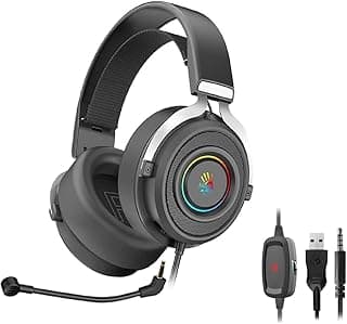 سماعة رأس للألعاب بلودي G535P بفضاء لوني ار جي بي مع ميكروفون بخاصية إلغاء الضوضاء من ايه 4 تيك - وحدة تحكم مدمجة بالسلك - راحة فائقة | أسود (منفذ 3.5 ملم وUSB)، داخل الأذن