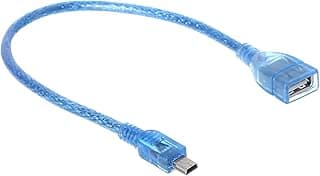 كابل محول USB 2.0 انثى الى ميني USB 5 دبابيس ذكر من كيندكس، 10 سم - ازرق شفاف kx 1908