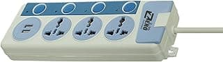 مشترك كهربائي من زيرو بـ 3 مقابس ومنفذين USB، 1.5 متر، ابيض وازرق