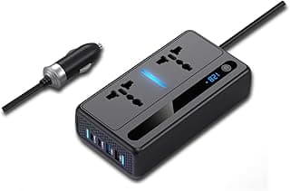 محول طاقة للسيارة 200 وات - من 12 فولت DC إلى 220 فولت AC - عدد 2 مخرج USB و 2 مخرج USB Type-C متوافق مع QC3.0 36 وات و 30 وات - للسيارات و SUV