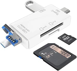 قارئ كروت 6 في 1 متعدد المنافذ - يدعم SD و Micro SD مع USB و Type-C و Micro USB لنقل بيانات سريع - لون أبيض