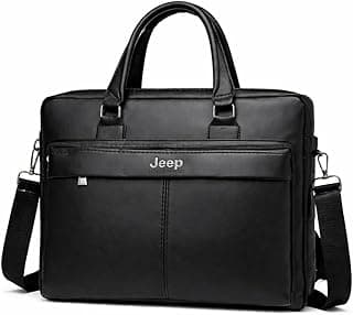 Men's Leather Laptop Bag Shoulder Bag Business College Black