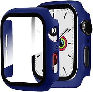 Miimall Compatible for Apple Watch Series 9/8/7 45mm Case with Screen Protector, Anti-Scratch Shockproof Matte Hard Cover and Tempered Glass Screen Protector for Apple Watch 45mm Series 9/8/7 Blue